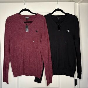 Express Men’s V-Neck Sweater Bundle Set Size Medium Maroon and Black NWT